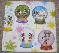 Servietten -  Micky & Minnie Mouse in der Schneekugel (ca. 33cm Papierserviette)