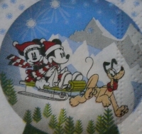 Servietten -  Micky & Minnie Mouse in der Schneekugel (ca. 33cm Papierserviette)