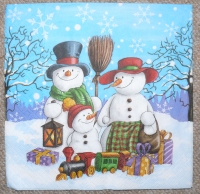 Servietten - 3 Schneemänner im Schnee (ca. 33cm Papierserviette)