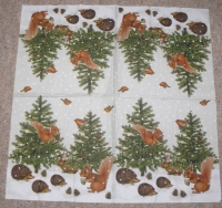 Servietten - Igel, Eichhörnchen, Tanne  (ca. 33cm Papierserviette)
