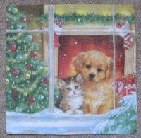 Servietten - Hund & Katze an Weihnachten (ca. 33cm Papierserviette)