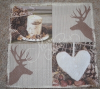 Servietten - Rentier, Kerze, Herz  (ca. 33cm Papierserviette)