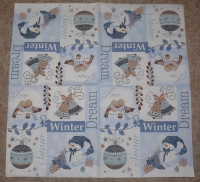 Servietten -  Schneeman, Vögel, Glocken in blau (ca. 33cm Papierserviette)