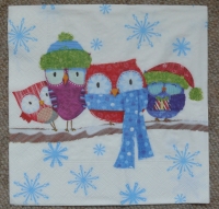 Servietten - 4 Eulen auf einem Ast (ca. 33cm Papierserviette)