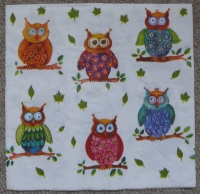 Servietten - 6 Eulen auf Ast (ca. 33cm Papierserviette)