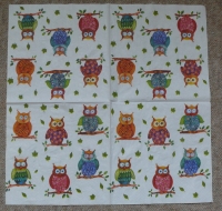 Servietten - 6 Eulen auf Ast (ca. 33cm Papierserviette)