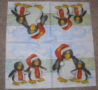 Servietten -  Pinguin mit roter Mütze   (ca. 33cm Papierserviette)