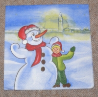 Servietten -  Schneemann mit Junge (33cm Papierserviette)