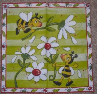 Servietten - Bienen in der Wiese - vielseidig  (Cocktail - 26x26cm)